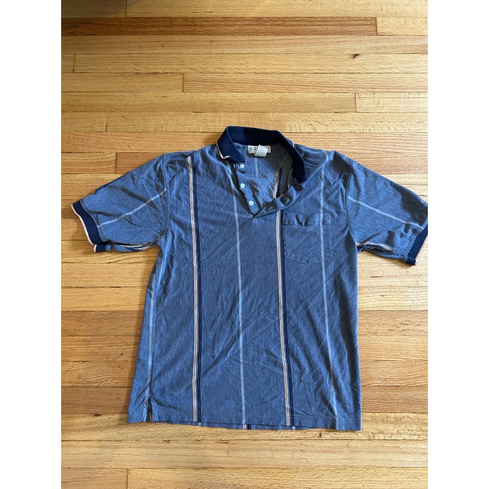 Vintage Grand Slam Mens Blue Striped Polo Shirt Short Sleeve Pocket Medium